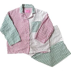 Striped Cotton Pajama Set - Pink & Green